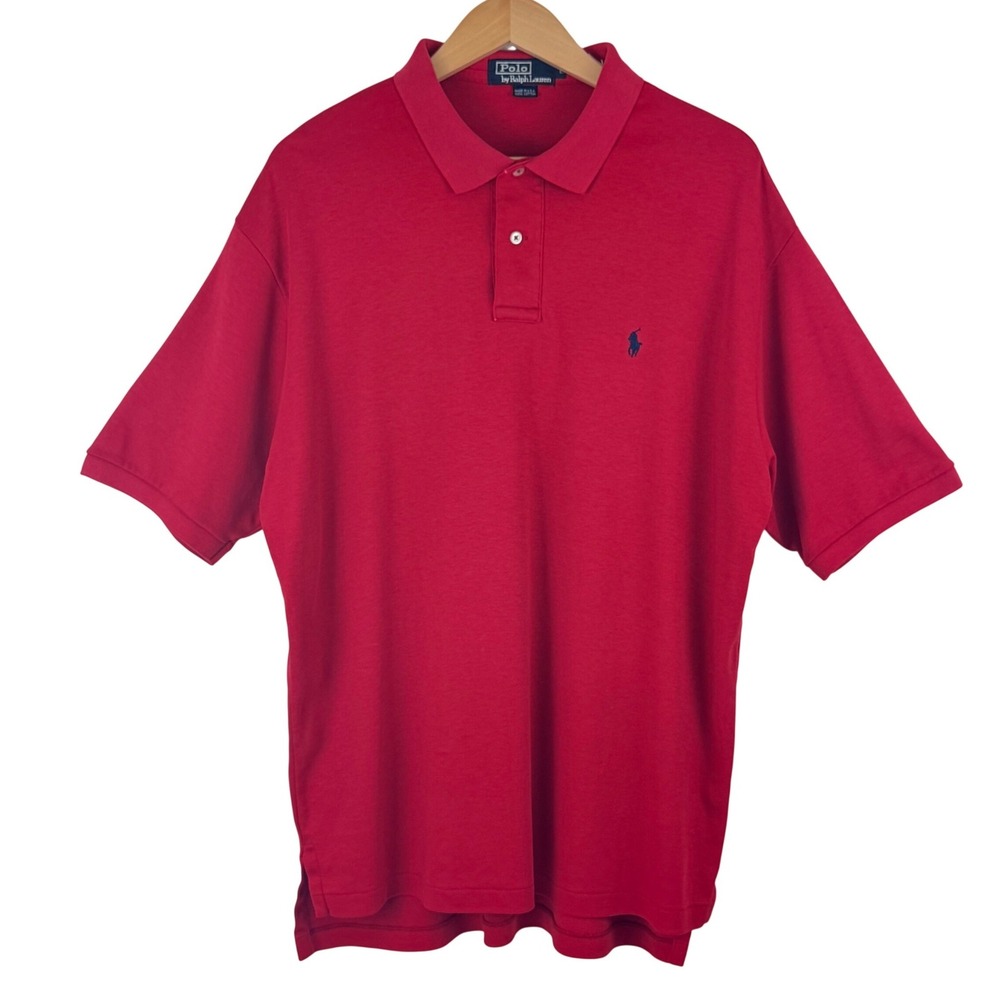 Polo Ralph Lauren‎ Mens Large Red Short Sleeve Cotton Pique Polo Shirt USA Made